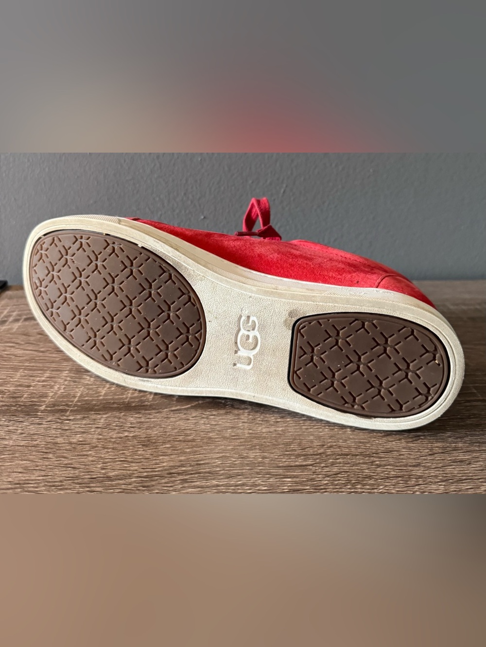 UGG Red Suede Casual Lace-Up Sneakers - Picture 4 of 5
